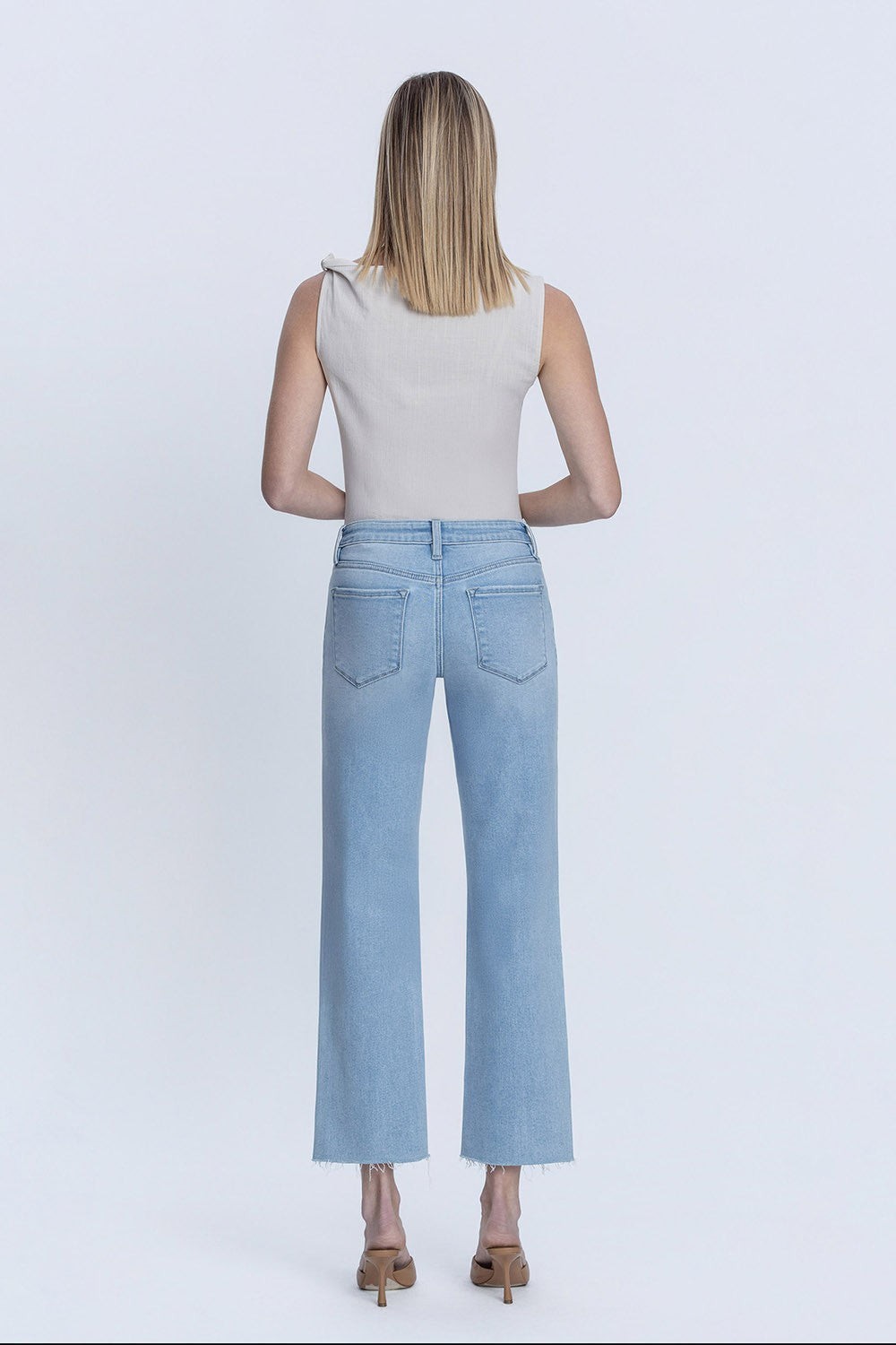 Millie Mid Rise Raw Hem Wide Leg Jeans Light Wash