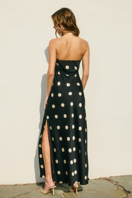 Monroe Sleeveless Polka Dot Print Maxi Dress Black