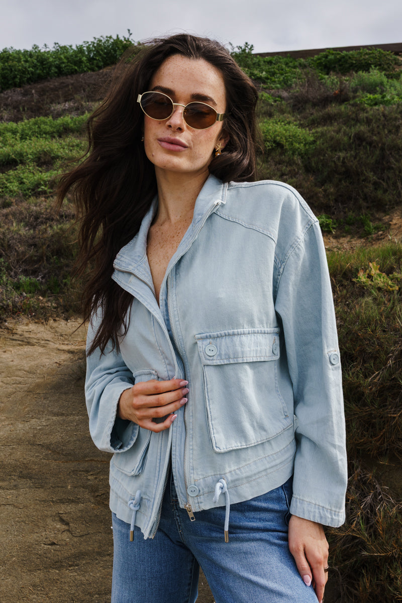 Fallon Drawstring Utility Jacket Medium Wash