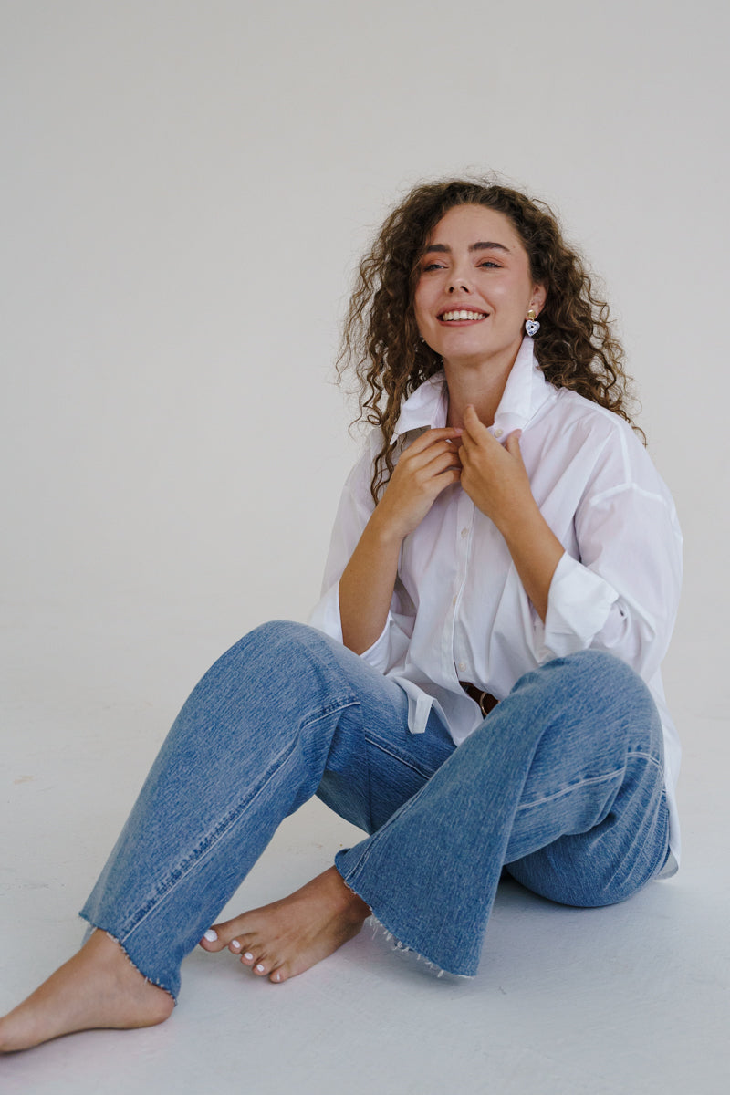 Renata Long Sleeve Button Down Top White