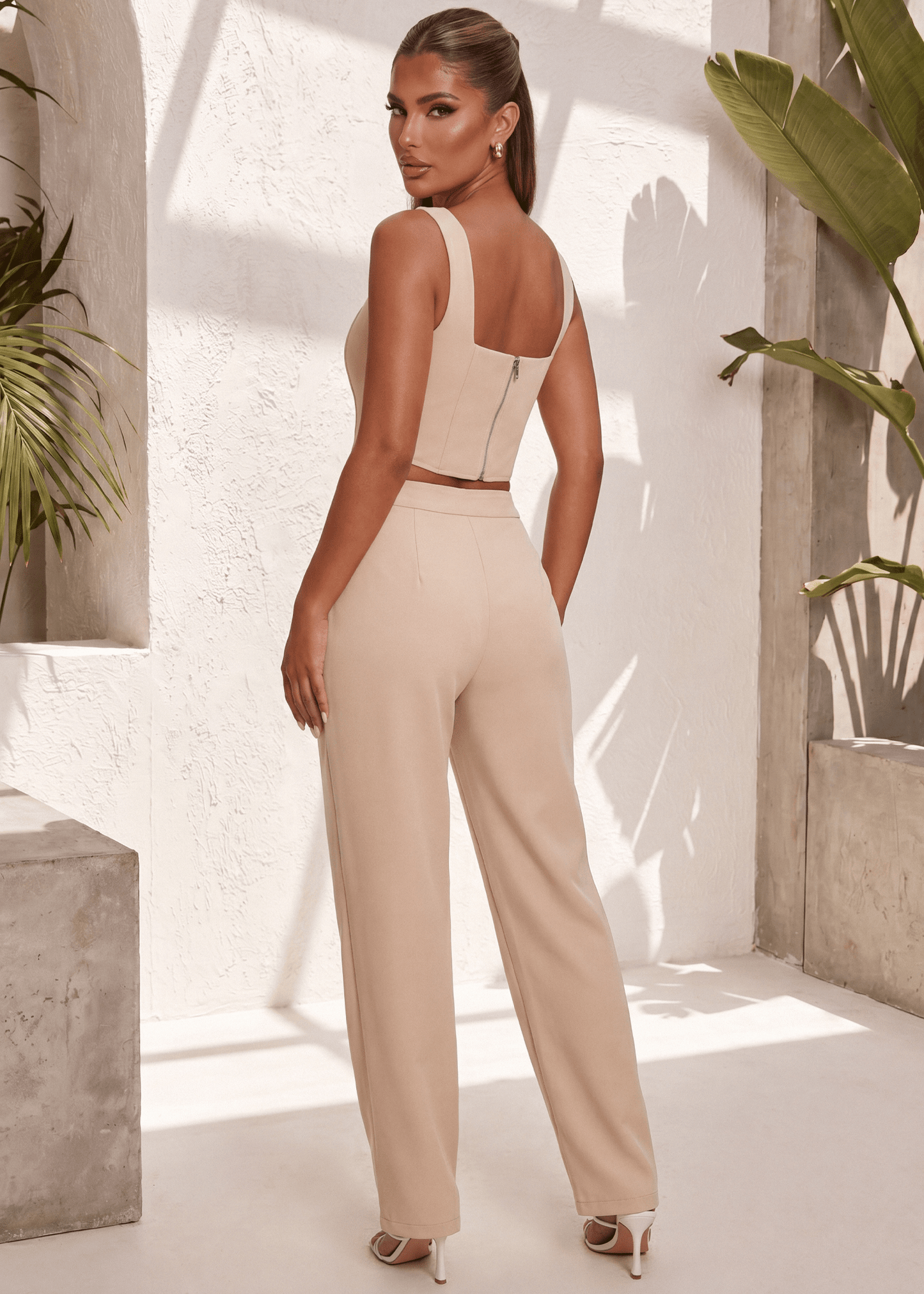 Already Over Corset Top and Trousers Two Piece - Beige