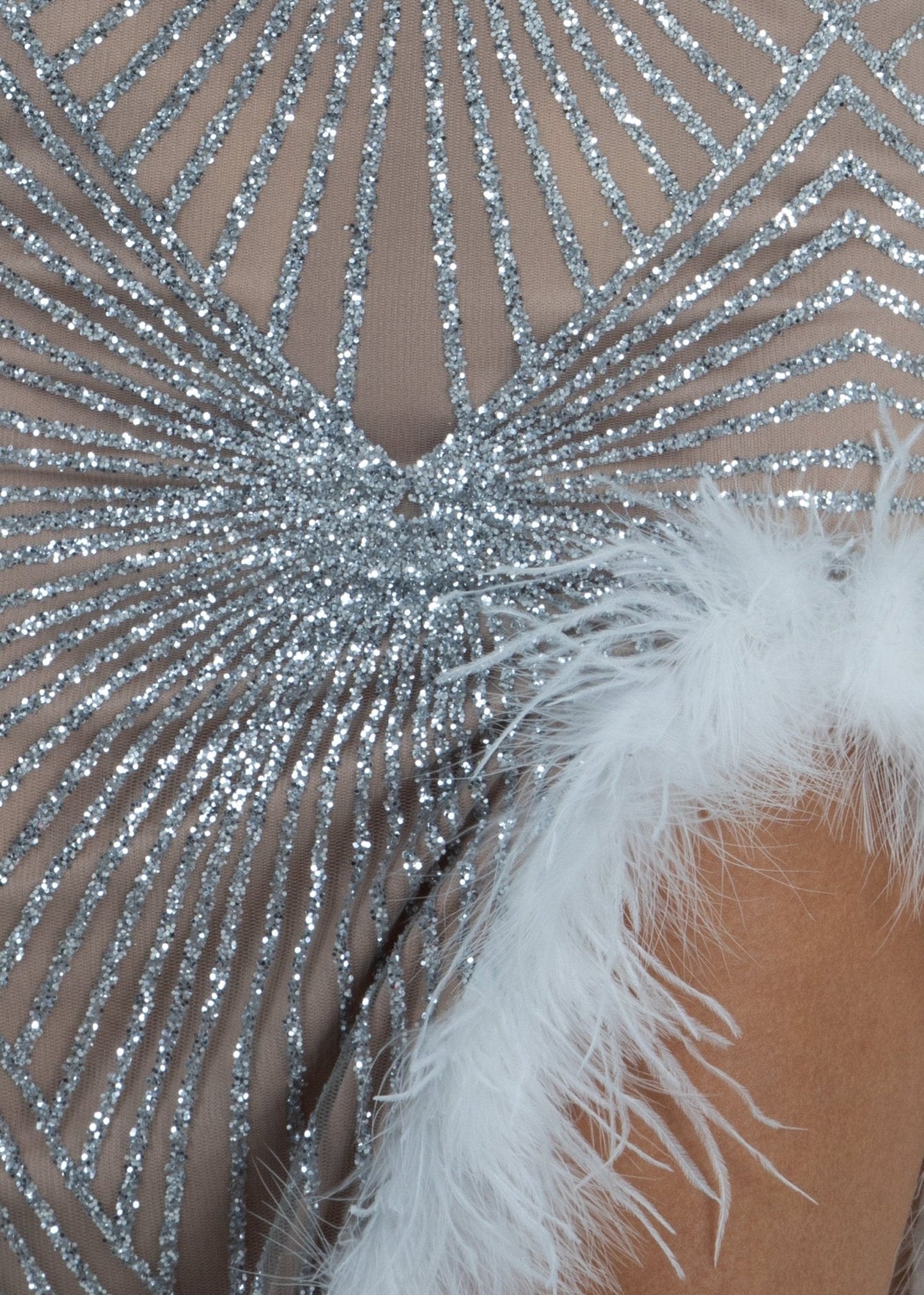Martha-Mae Premium Feather Trim Gown - Silver