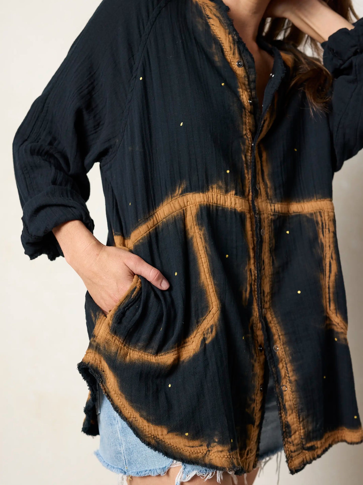 Laid Back Cotton Button Down Top - Black Heart