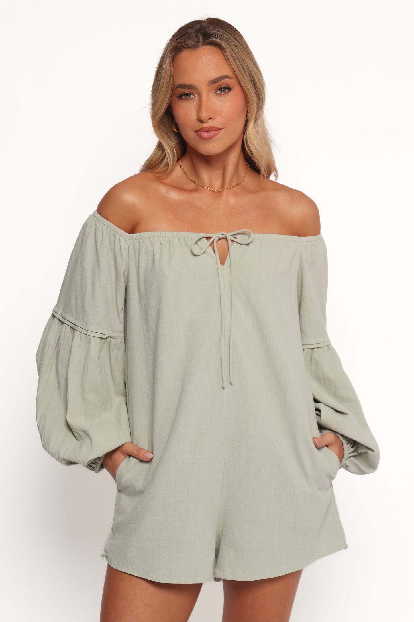 Anette Long Sleeve Playsuit - Sage
