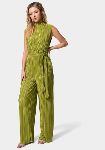 Knit Plisse Mock Neck Jumpsuit