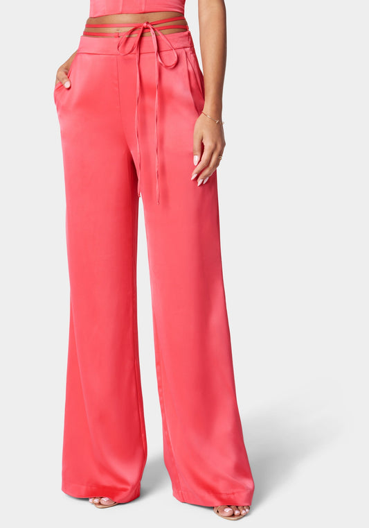High Waist Side Tie Detail Palazzo Pant