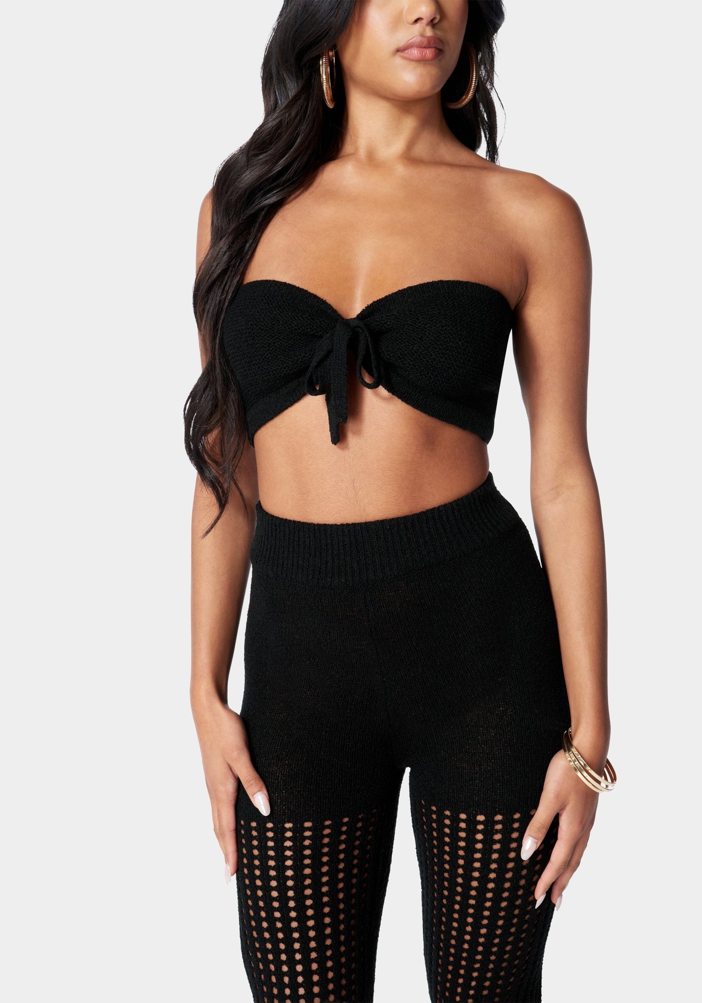 Tie Front Bandeau Sweater Top & Wide Leg Sweater Pant