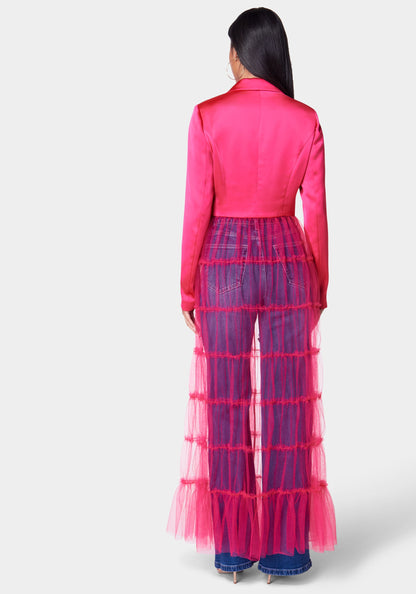 Satin Tailored Jacket With Tulle Hem