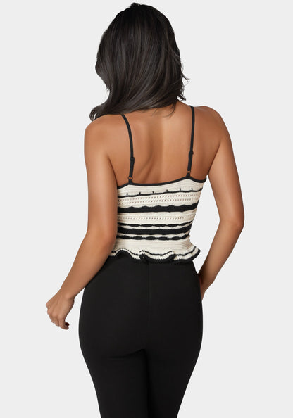 Front Keyhole Scallop Hem Crochet Sweater