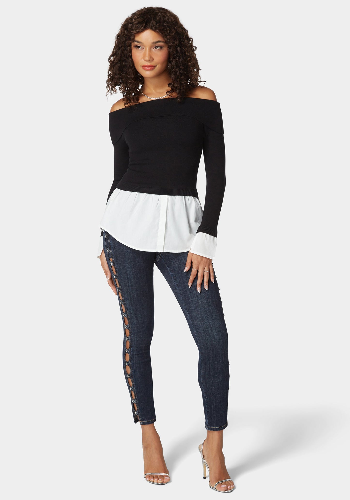 Natural Waist Stud Detail Skinny Leg Jeans