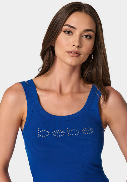 Bebe Logo Double Strap Single Stone Rib Top