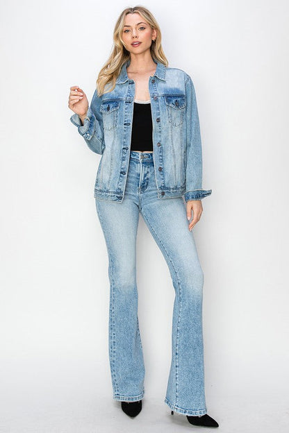 Leticia Long Sleeve Button Down Oversized Denim Jacket Medium Wash