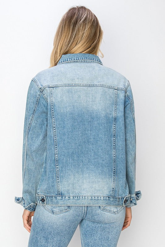 Leticia Long Sleeve Button Down Oversized Denim Jacket Medium Wash