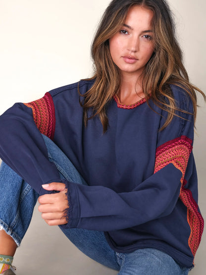 Knit Trim Sweatshirt - Navy