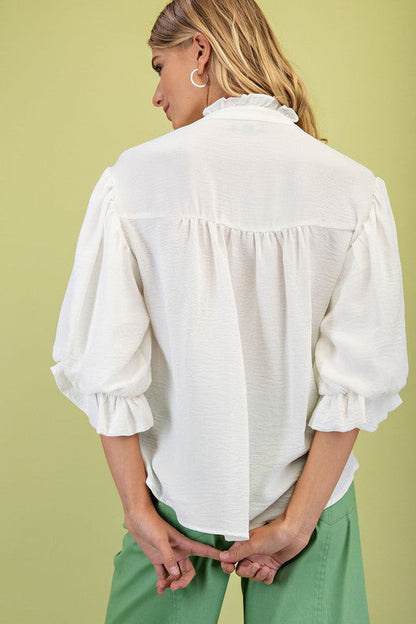 Laila 3/4 Balloon Sleeve Top White