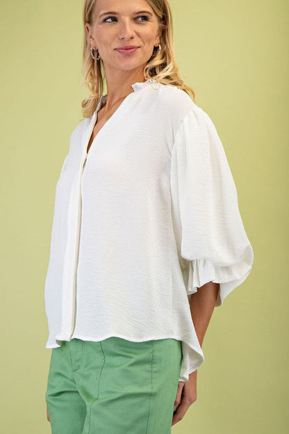 Laila 3/4 Balloon Sleeve Top White