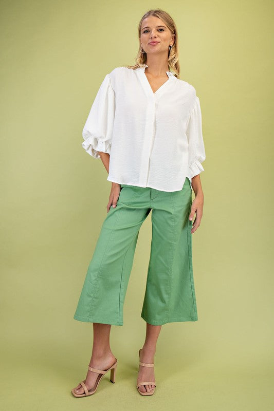 Laila 3/4 Balloon Sleeve Top White