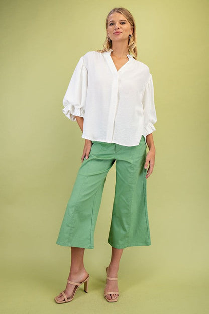 Laila 3/4 Balloon Sleeve Top White
