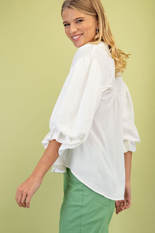 Laila 3/4 Balloon Sleeve Top White
