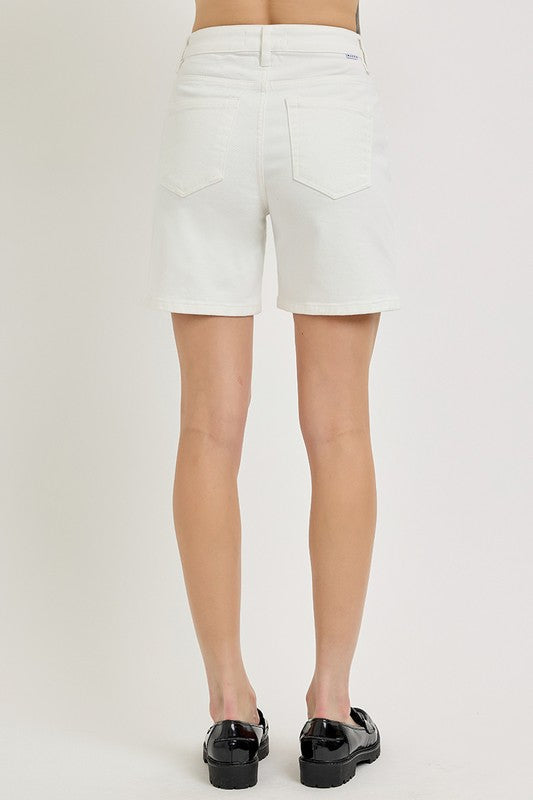 Velora High Rise Denim Shorts White