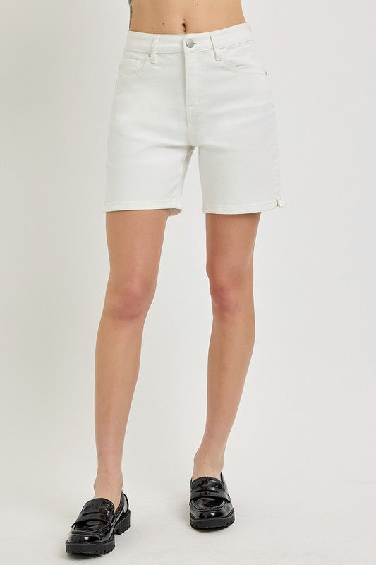 Velora High Rise Denim Shorts White