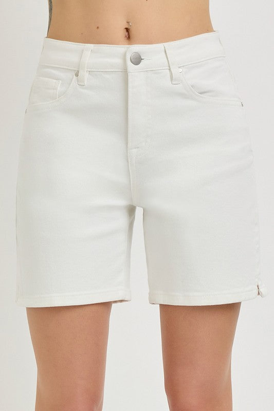 Velora High Rise Denim Shorts White