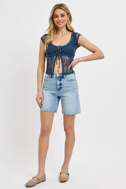 Kennedy High Rise Raw Hem Denim Shorts Light Wash