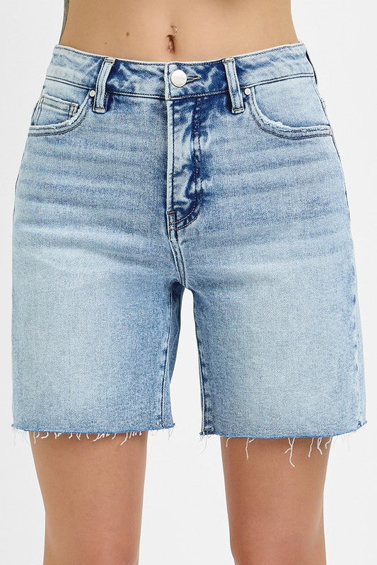 Kennedy High Rise Raw Hem Denim Shorts Light Wash