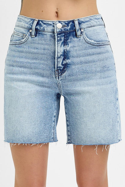 Kennedy High Rise Raw Hem Denim Shorts Light Wash