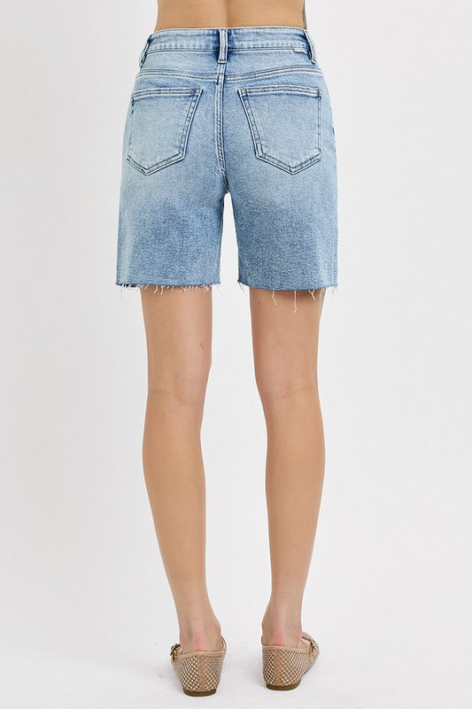 Kennedy High Rise Raw Hem Denim Shorts Light Wash