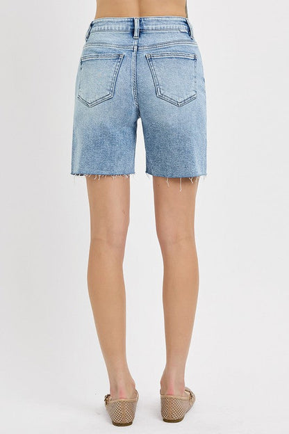 Kennedy High Rise Raw Hem Denim Shorts Light Wash