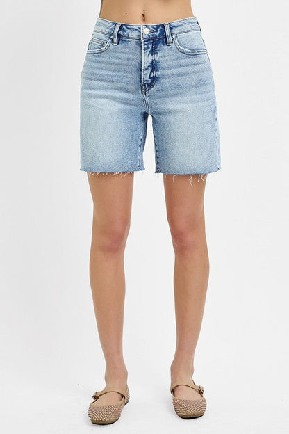 Kennedy High Rise Raw Hem Denim Shorts Light Wash