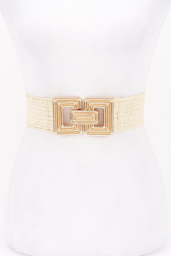 Courtney Large Metal Buckle Woven Belt Ivory