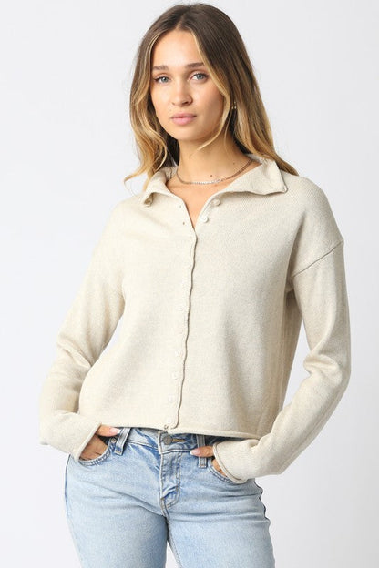 Michelle Long Sleeve Button Down Knit Cardigan Oatmeal