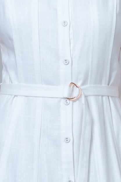 Samantha Sleeveless Button Down Belted Linen Midi Dress White