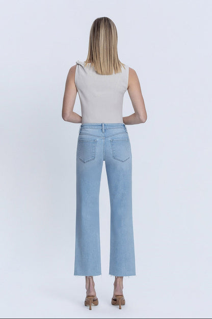 Millie Mid Rise Raw Hem Wide Leg Jeans Light Wash