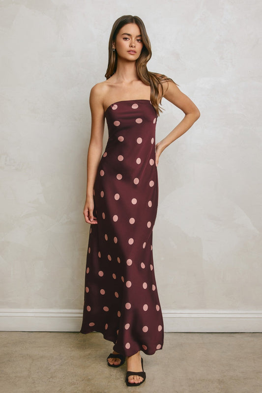 Monroe Sleeveless Polka Dot Print Maxi Dress Plum