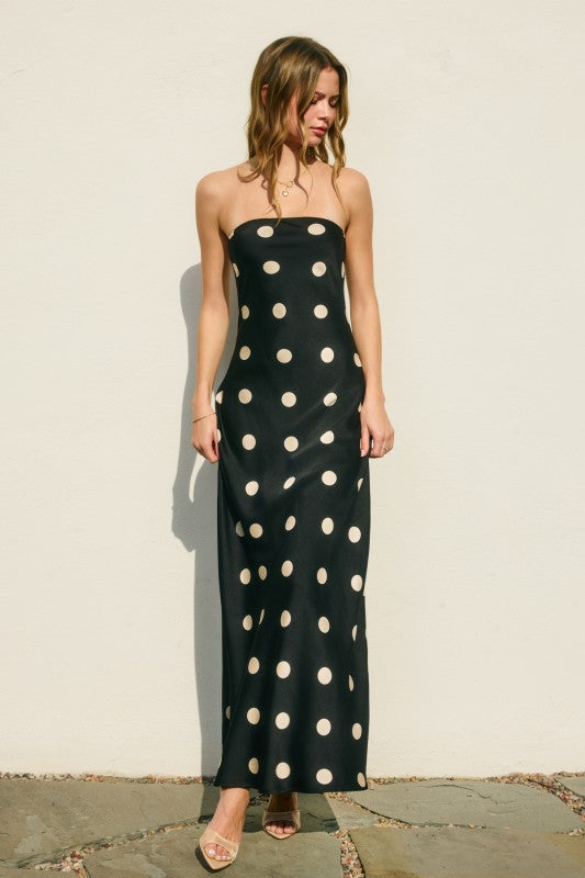 Monroe Sleeveless Polka Dot Print Maxi Dress Black