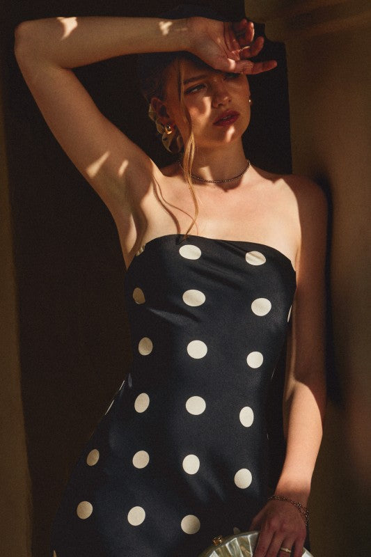 Monroe Sleeveless Polka Dot Print Maxi Dress Black