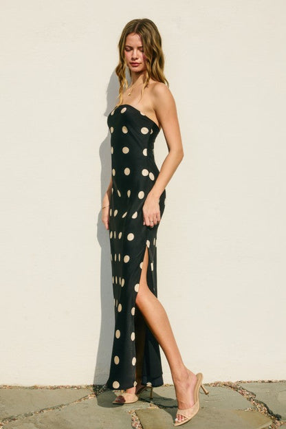 Monroe Sleeveless Polka Dot Print Maxi Dress Black