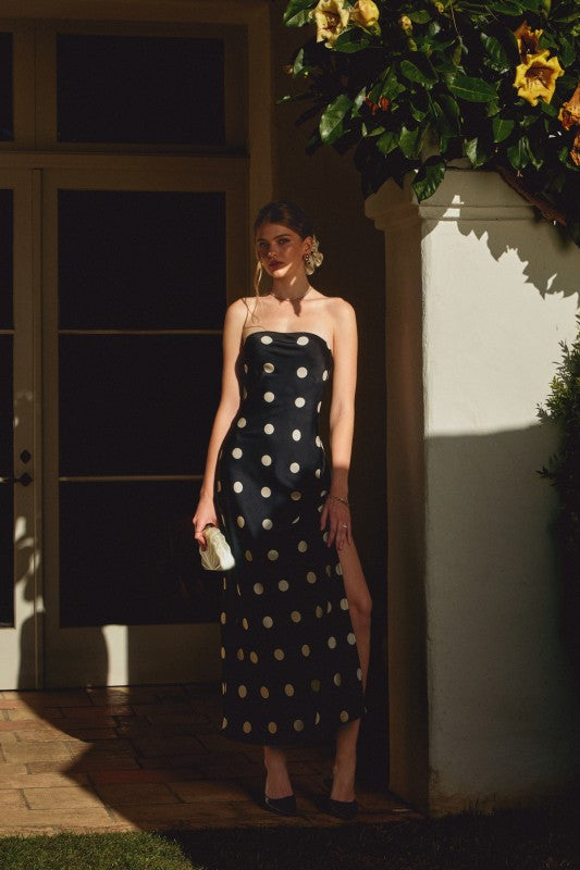 Monroe Sleeveless Polka Dot Print Maxi Dress Black