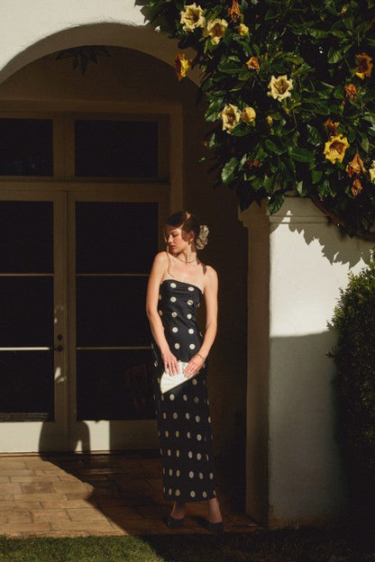 Monroe Sleeveless Polka Dot Print Maxi Dress Black