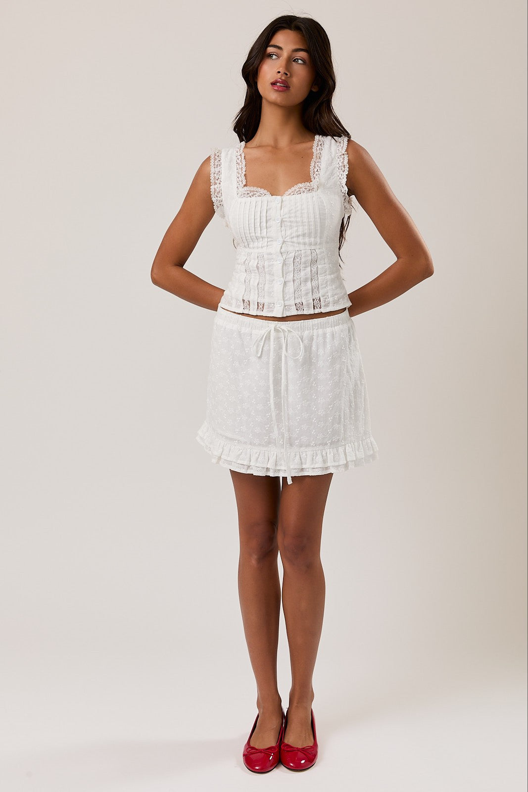 Waitlist 7/5 • Tinsley Sleeveless Button Down Elegant Lace Top White