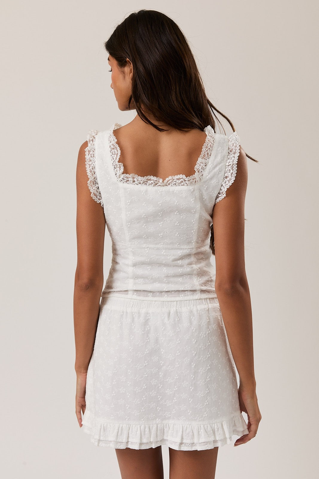 Waitlist 7/5 • Tinsley Sleeveless Button Down Elegant Lace Top White
