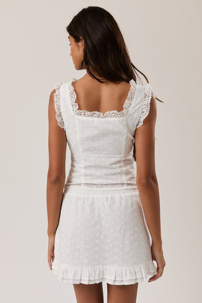 Waitlist 7/5 • Tinsley Sleeveless Button Down Elegant Lace Top White