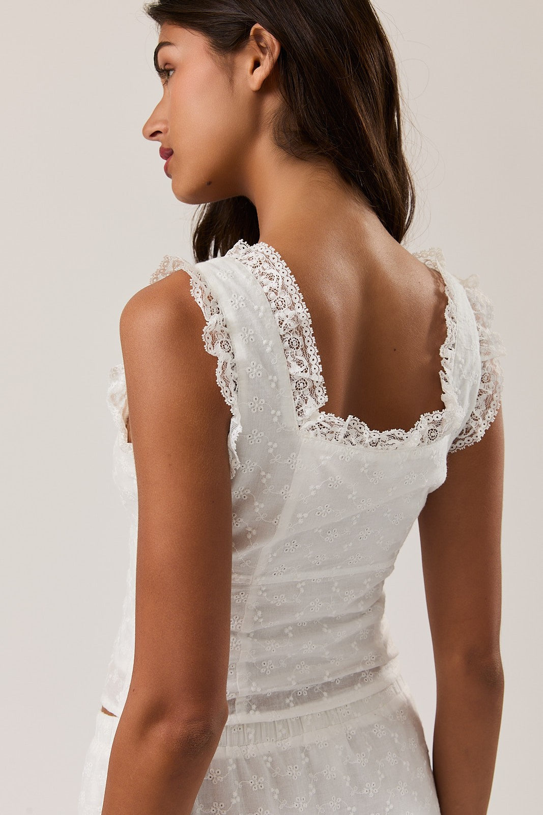 Waitlist 7/5 • Tinsley Sleeveless Button Down Elegant Lace Top White