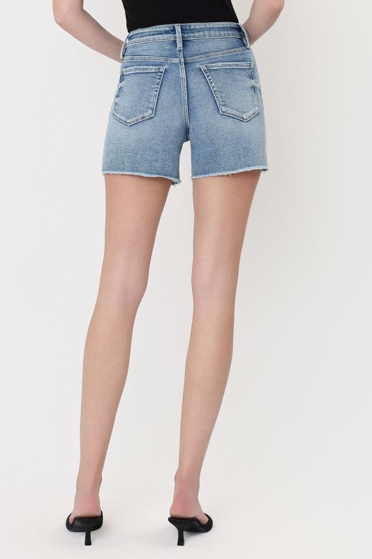 Halo High Rise Raw Hem Denim Shorts Light Wash