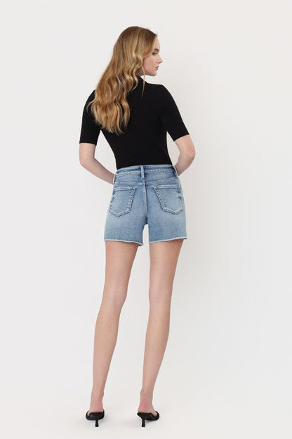 Halo High Rise Raw Hem Denim Shorts Light Wash