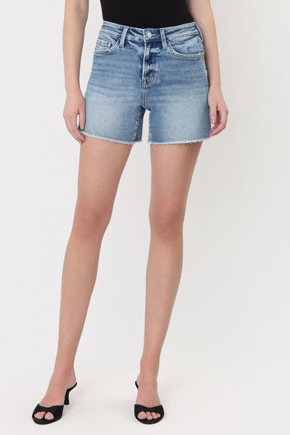 Halo High Rise Raw Hem Denim Shorts Light Wash