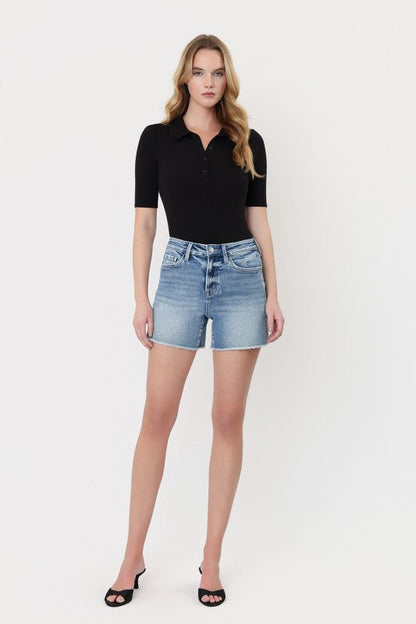 Halo High Rise Raw Hem Denim Shorts Light Wash